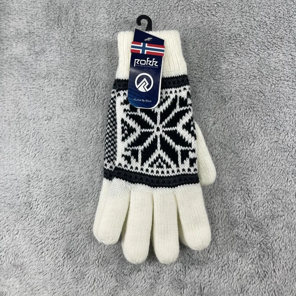 Rokk Gloves Unisex Adult White Black Snowflake Print Knitted Five Finger Warmers